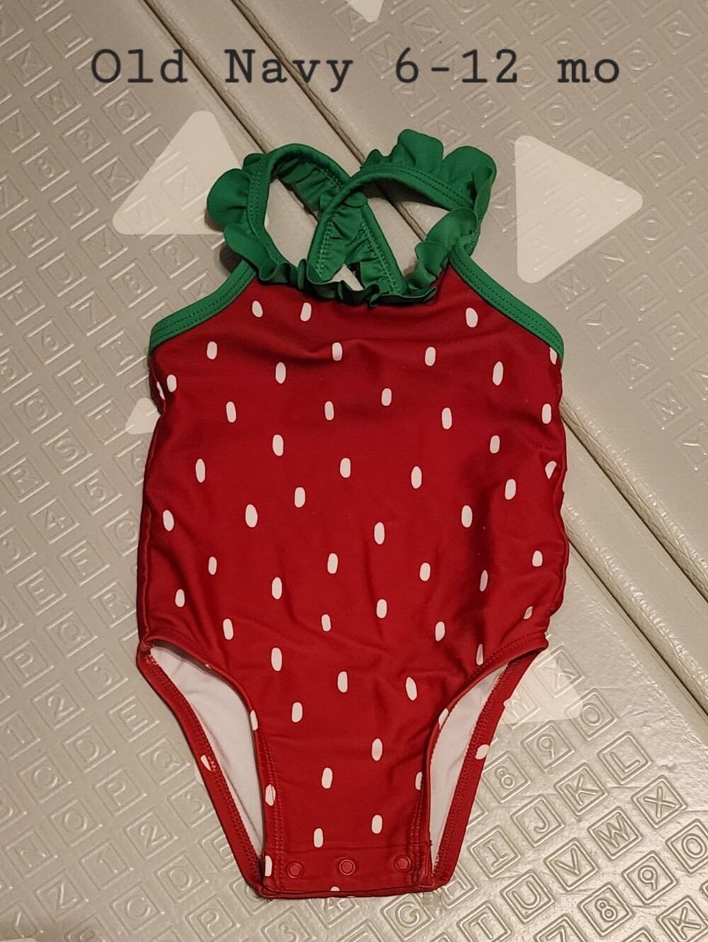 Old Navy Red Strawberry Print Toddler One-Piece Swimsuit with Green Trim